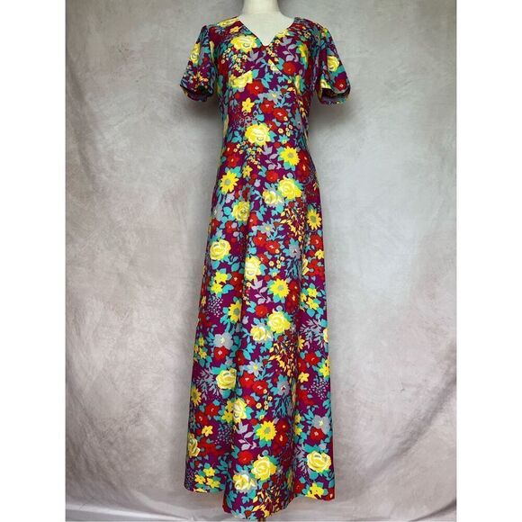 Vintage Mod Flower Power Maxi 1970s Dress - Picture 1 of 7